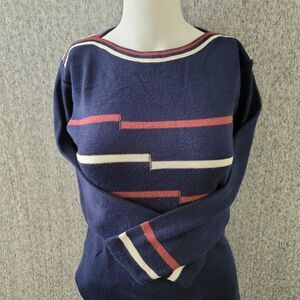 Panther Vintage Union Made Boat Neck Sweater Navy Cream Brick Red Stripe USA